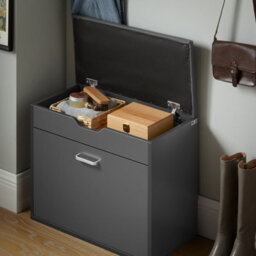 Sobuy Fsr95-Hg,shoe Bench Shoe Cabinet With Folding Padded Seat & Flip Drawer,grey,w60Xd30Xh49 - thumbnail 4