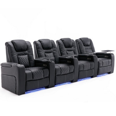 More4Homes Broadway 4 Seater Electric Recliner Cinema Sofa Usb Charging Led Base With Tray (Black W White Stitching) - image 1
