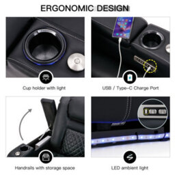 More4Homes Broadway 4 Seater Electric Recliner Cinema Sofa Usb Charging Led Base With Tray (Black W White Stitching) - thumbnail 7