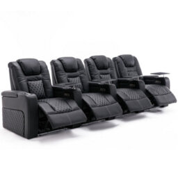 More4Homes Broadway 4 Seater Electric Recliner Cinema Sofa Usb Charging Led Base With Tray (Black W White Stitching) - thumbnail 2