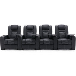 More4Homes Broadway 4 Seater Electric Recliner Cinema Sofa Usb Charging Led Base With Tray (Black W White Stitching) - thumbnail 3
