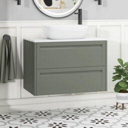 Royal Bathrooms Royal Bathroom Elmore 800mm Matt Green Wall Mounted Countertop Bathroom Vanity Unit 2 Drawer With Elva Basin - thumbnail 1