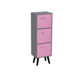 Urbn-Living Urbnliving 80Cm Height 3 Tier Grey Wooden Storage Bookcase Scandinavian Style Black Legs With Light Pink Inserts - thumbnail 2