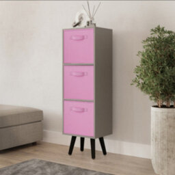 Urbn-Living Urbnliving 80Cm Height 3 Tier Grey Wooden Storage Bookcase Scandinavian Style Black Legs With Light Pink Inserts