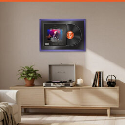 "AK Frames 25X17"" Purple Modern Vinyl Record Frame With Black Mount For 12 Inch Lp Cover & Disc - Overlapped Design" - thumbnail 8