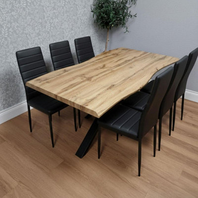 Kosy Koala Modern Dining Table With 6 Black Faux Leather Padded Chairs Kitchen Furniture - image 1