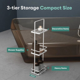 White Shower Caddy Freestanding 3-Tier Corner Shelf Bathroom Storage - thumbnail 3