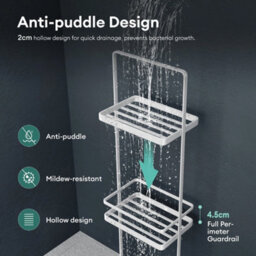 White Shower Caddy Freestanding 3-Tier Corner Shelf Bathroom Storage - thumbnail 4