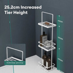 White Shower Caddy Freestanding 3-Tier Corner Shelf Bathroom Storage - thumbnail 5