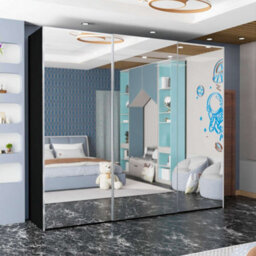 Sliding Wardrobes 4 u LTD Sliding Wardrobes 4U Lowry Full Mirror Sliding 2&3 Door Wardrobe In 3 Color And Sizes - Black W250Cm, H217Cm - thumbnail 1