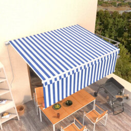 Berkfield Manual Retractable Awning With Blind 4.5X3M Blue&white - thumbnail 1