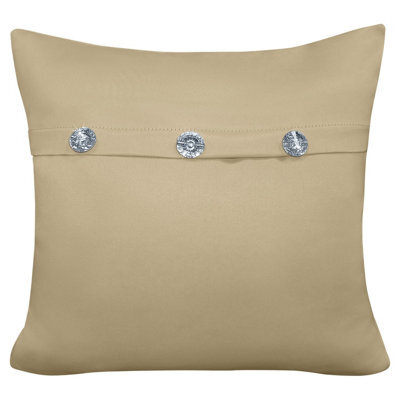Velosso Mock Button Design Square Cushion, Zip Closure, Machine Washable, Modern Sofa Cushion - Stone - image 1