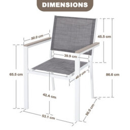 Avestar Outdoor 2-Piece Textilene Stackable Dining Chair Set With Faux Wood Armrests For Garden, Patio, Grey And White - thumbnail 3