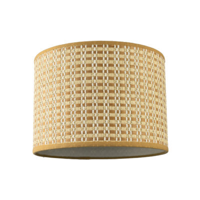 Happy Homewares Vintage Reeded Paper Round Lamp Shade With Taupe Cotton Fabric Trims - image 1