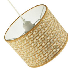 Happy Homewares Vintage Reeded Paper Round Lamp Shade With Taupe Cotton Fabric Trims - thumbnail 4