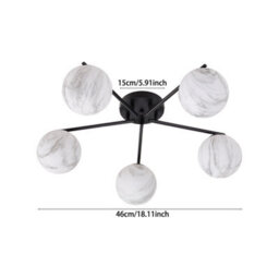 Living And Home Modern E27 5-Light Semi Flush Mount Ceiling Light With Black Iron Base And Marble-Effect Glass Shades, 20W - thumbnail 6