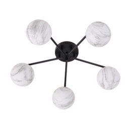 Living And Home Modern E27 5-Light Semi Flush Mount Ceiling Light With Black Iron Base And Marble-Effect Glass Shades, 20W - thumbnail 2