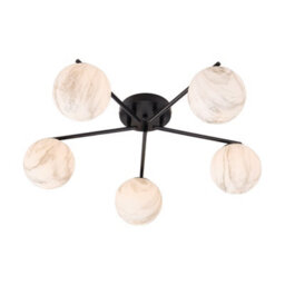 Living And Home Modern E27 5-Light Semi Flush Mount Ceiling Light With Black Iron Base And Marble-Effect Glass Shades, 20W - thumbnail 4