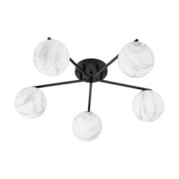 Living And Home Modern E27 5-Light Semi Flush Mount Ceiling Light With Black Iron Base And Marble-Effect Glass Shades, 20W - thumbnail 1