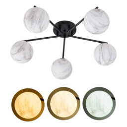 Living And Home Modern E27 5-Light Semi Flush Mount Ceiling Light With Black Iron Base And Marble-Effect Glass Shades, 20W - thumbnail 3