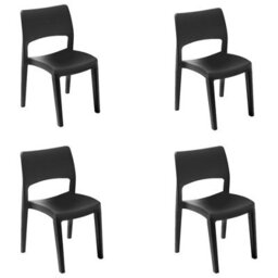 Urbn-Garden 82Cm Height Modern Garden Plastic Chair Set Patio Outdoor Furniture Black 4 Pcs - thumbnail 1