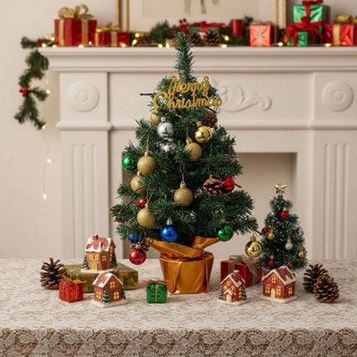 Living And Home 54.5Cm Tall Mini Snow Scene Deer Artificial Pine Christmas Tree With String Lights - image 1