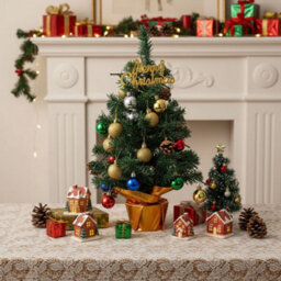 Living And Home 54.5Cm Tall Mini Snow Scene Deer Artificial Pine Christmas Tree With String Lights