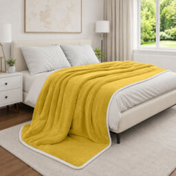 Moonlight Bedding Sherpa Fleece Throw Blanket Ochre Double Soft Thick & Fluffy Reversible Throw For Sofa, Bed & Travel Blanket - thumbnail 7
