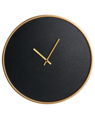 Wyld and Coco Aurora Wall Clock - 40Cm Black Mdf, Matt Finish, Gold-Tone Frame And Hands, Industrial Minimalist - image 1