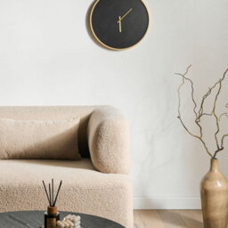 Wyld and Coco Aurora Wall Clock - 40Cm Black Mdf, Matt Finish, Gold-Tone Frame And Hands, Industrial Minimalist - thumbnail 2