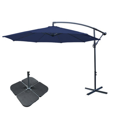 Sundaze 3M Blue Banana Parasol Cantilever Hanging Parasol Umbrella With Crank Function, Base Weights - image 1