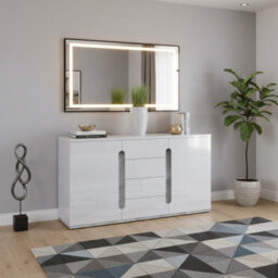 Amos Mann Furniture Lorenz High Gloss White And Grey Wide Large Sideboard T46 - thumbnail 2