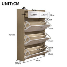 Matteo White & Natural Narrow Shoe Cabinet With 3 Flip Doors & 2 Drawers, Adjustable Storage - thumbnail 2