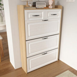 Matteo White & Natural Narrow Shoe Cabinet With 3 Flip Doors & 2 Drawers, Adjustable Storage - thumbnail 6