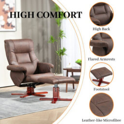 Homcom Recliner Chair With Footstool, Backrest Adjustable, Armchair, Brown - thumbnail 6