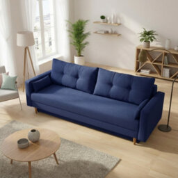 Bongo Upholstered Sofa Bed Hr Foam Bonnell Springs Wooden Legs Bedding Storage Living Room 220X94X86Cm Blue