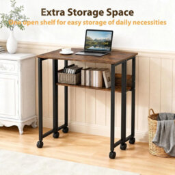 Rustic Brown 360 Rolling Folding Compact Computer Desk Space Saving - thumbnail 4