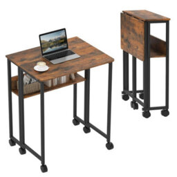 Rustic Brown 360 Rolling Folding Compact Computer Desk Space Saving