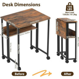 Rustic Brown 360 Rolling Folding Compact Computer Desk Space Saving - thumbnail 2