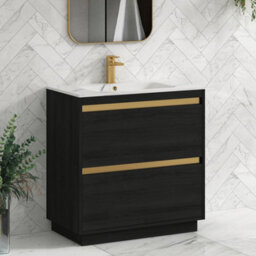 Royal Bathrooms Orion 800mm Floor Standing Bathroom Vanity Unit 2 Drawer Hale Black With Carrara White Basin & Black Accent Trim - thumbnail 6