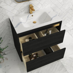 Royal Bathrooms Orion 800mm Floor Standing Bathroom Vanity Unit 2 Drawer Hale Black With Carrara White Basin & Black Accent Trim - thumbnail 5