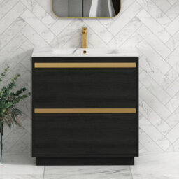 Royal Bathrooms Orion 800mm Floor Standing Bathroom Vanity Unit 2 Drawer Hale Black With Carrara White Basin & Black Accent Trim