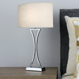 Britalia Bropo4150 Polished Chrome Modern Concave Curved Table Lamp With Cream Oval Micro Pleat Shade 53Cm - thumbnail 4