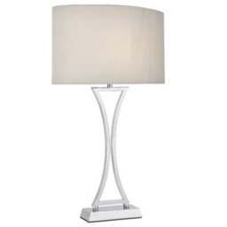 Britalia Bropo4150 Polished Chrome Modern Concave Curved Table Lamp With Cream Oval Micro Pleat Shade 53Cm