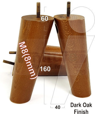 L&F Wood Legs Dark Oak 160mm High Set Of 4 Angled Replacement Furniture Feet Settee Chairs Sofas Footstools M8 - image 1