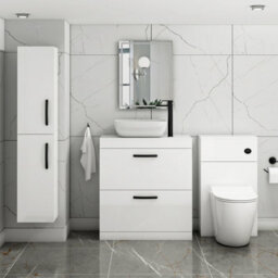 Royal Bathrooms 800mm Floor Standing Vanity Unit 2 Drawer Gloss White & Countertop Basin - Elva With Matt Black Handle - thumbnail 2