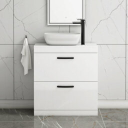 Royal Bathrooms 800mm Floor Standing Vanity Unit 2 Drawer Gloss White & Countertop Basin - Elva With Matt Black Handle - thumbnail 1