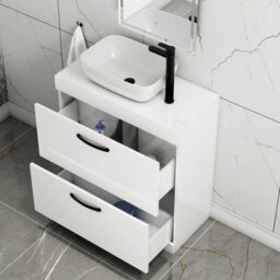 Royal Bathrooms 800mm Floor Standing Vanity Unit 2 Drawer Gloss White & Countertop Basin - Elva With Matt Black Handle - thumbnail 3