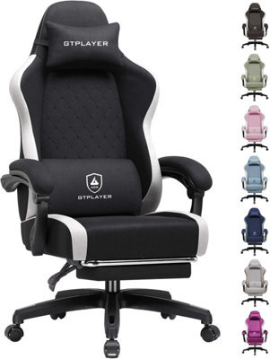 Luckracer Fabric Gaming Chair With Footrest, Ergonomic Computer Desk Chair With Pocket Spring Cushion Home Office Chair, Black - image 1