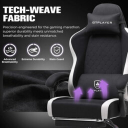 Luckracer Fabric Gaming Chair With Footrest, Ergonomic Computer Desk Chair With Pocket Spring Cushion Home Office Chair, Black - thumbnail 8